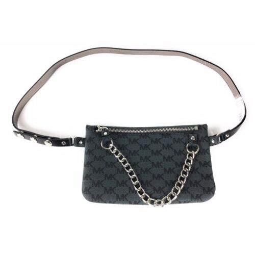 Michael Kors Belt Bag Waist Wallet MK Logo Dark Gray with Chain Xlarge - Exterior: Grey, Lining: Brown, Hardware: Silver