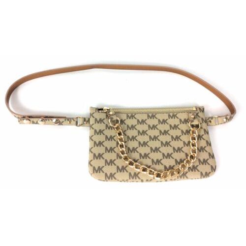 Michael Kors Belt Bag Waist Wallet MK Logo Beige with Chain Large - Exterior: Beige, Lining: Brown, Hardware: Gold