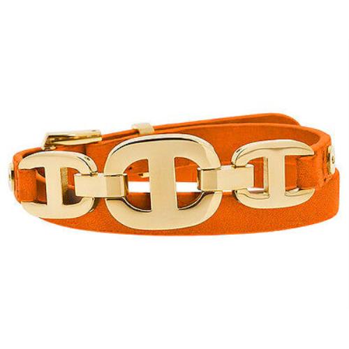 Michael Kors MKJ4442 Gold / Orange Maritime 3 Link Double Wrap Leather Bracelet