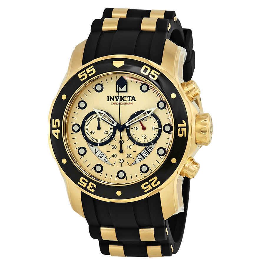 Invicta Pro Diver Chronograph Gold Dial Black Polyurethane Men`s Watch 17566