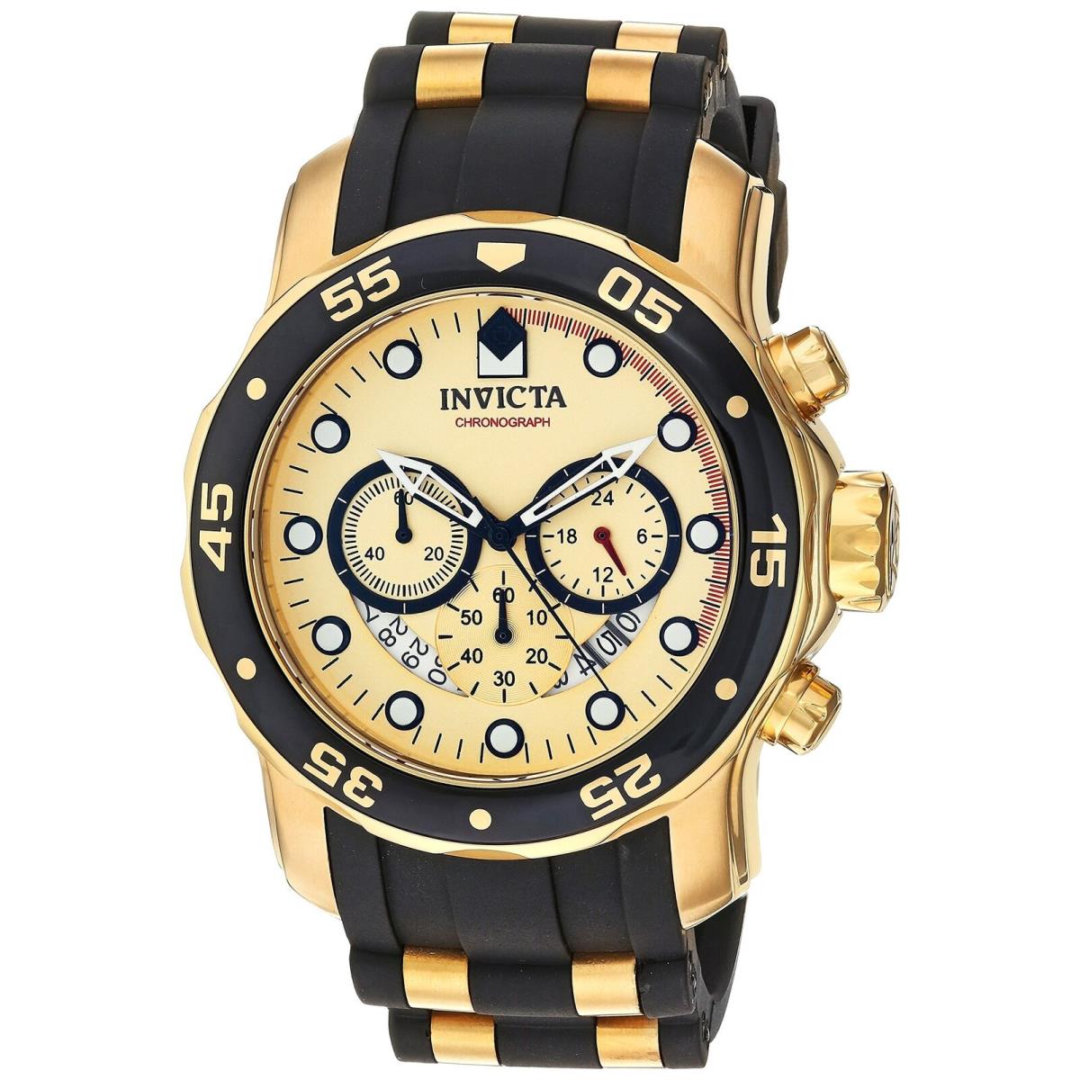 Invicta Men`s 17566 Pro Diver Analog Display Swiss Quartz Black Watch - Dial: Gold, Black, Band: Gold, Black, Bezel: Black