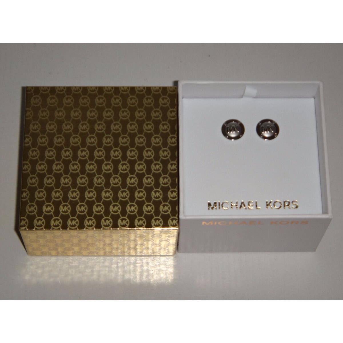 Michael Kors MK Logo Silver Stainless Steel Stud Earrings MKJ1667040 + Gift Box