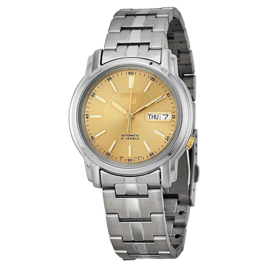 Seiko 5 Automatic Gold Dial Silver Steel Men`s Watch SNKL81K1