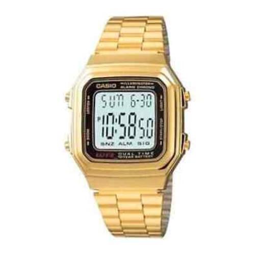 Casio Vintage A178WGA-1A Men`s Gold Tone Led Light Afterglow Alarm Chronograph W