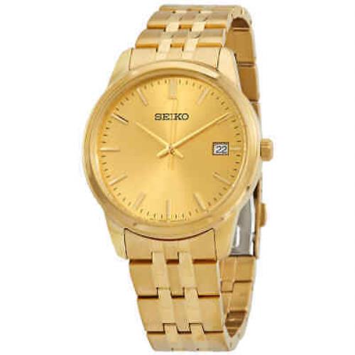 Seiko Essentials Quartz Champagne Dial Men`s Watch SUR442 - Gold Dial, Gold Band, Gold Bezel