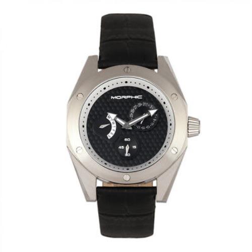 Morphic M46 Series Black Leather Silver Men`s Watch with Date MPH4602