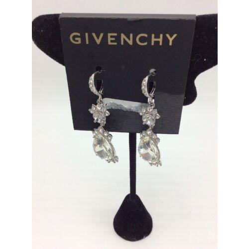 Givenchy Silver Tone Clear Crystal Double Drop Earrings 20GE