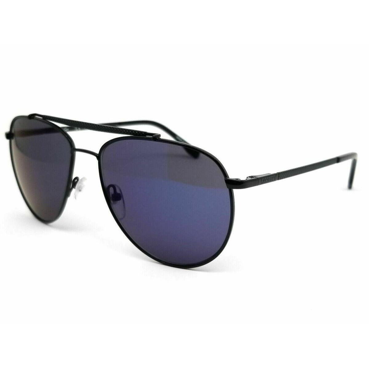 Lacoste L177s 001 57mm Black Metal Blue Lens Unisex Pilot Sunglasses