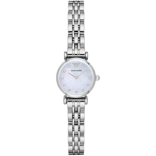 Emporio Armani AR1961 Silver Tone Blue Mop Dial Womens Retro Classic Dress Watch