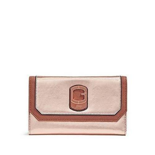 New-guess Asherton Rose Gold Large Leather Wallet Clutch