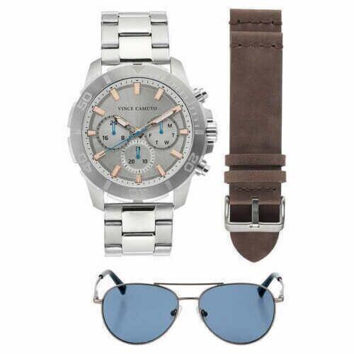 Vince Camuto VC/1147GYSVST Chronograph SS Wristwatch Sunglasses Set