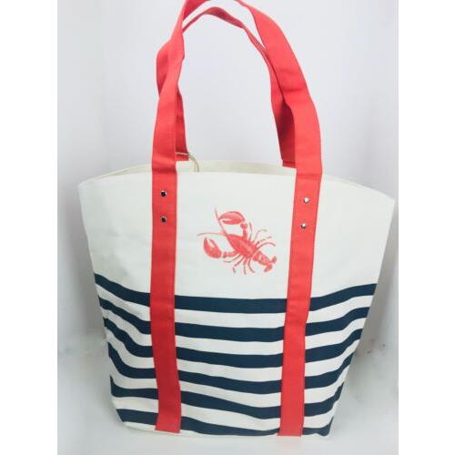 Tommy Bahama XL Beach Tote Lobster Striped Cotton Canvas