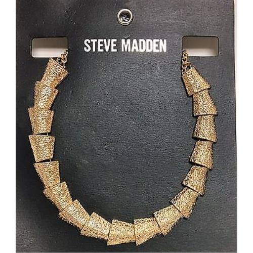 Steve Madden Gold Tone Textured Chain Cone Shape Beads Statement Necklace