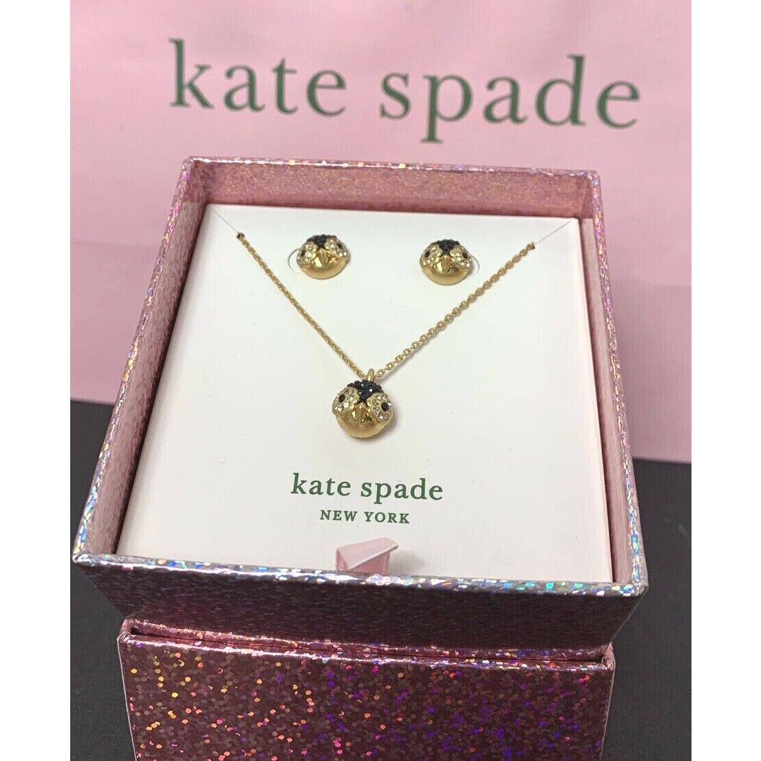 Kate Spade Dashing Beauty Penguin Gold/black Pave Pendant Studs Boxed Set New