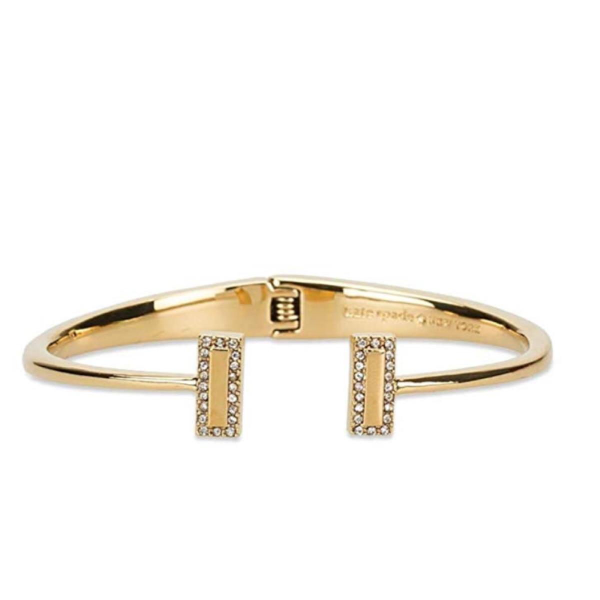 Kate Spade Raising The Bar Women`s Yellow Gold Tone Cuff Bracelet Crystals Pave