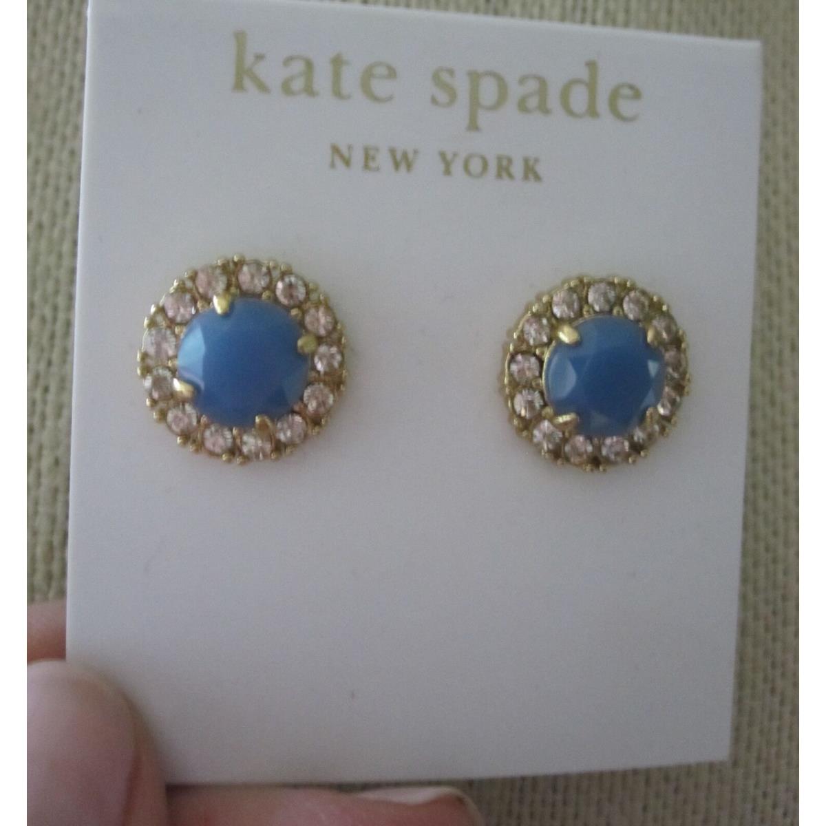 Kate Spade Secret Garden Gorgeous Stud Earrings- Pave Crystals Blue Stone