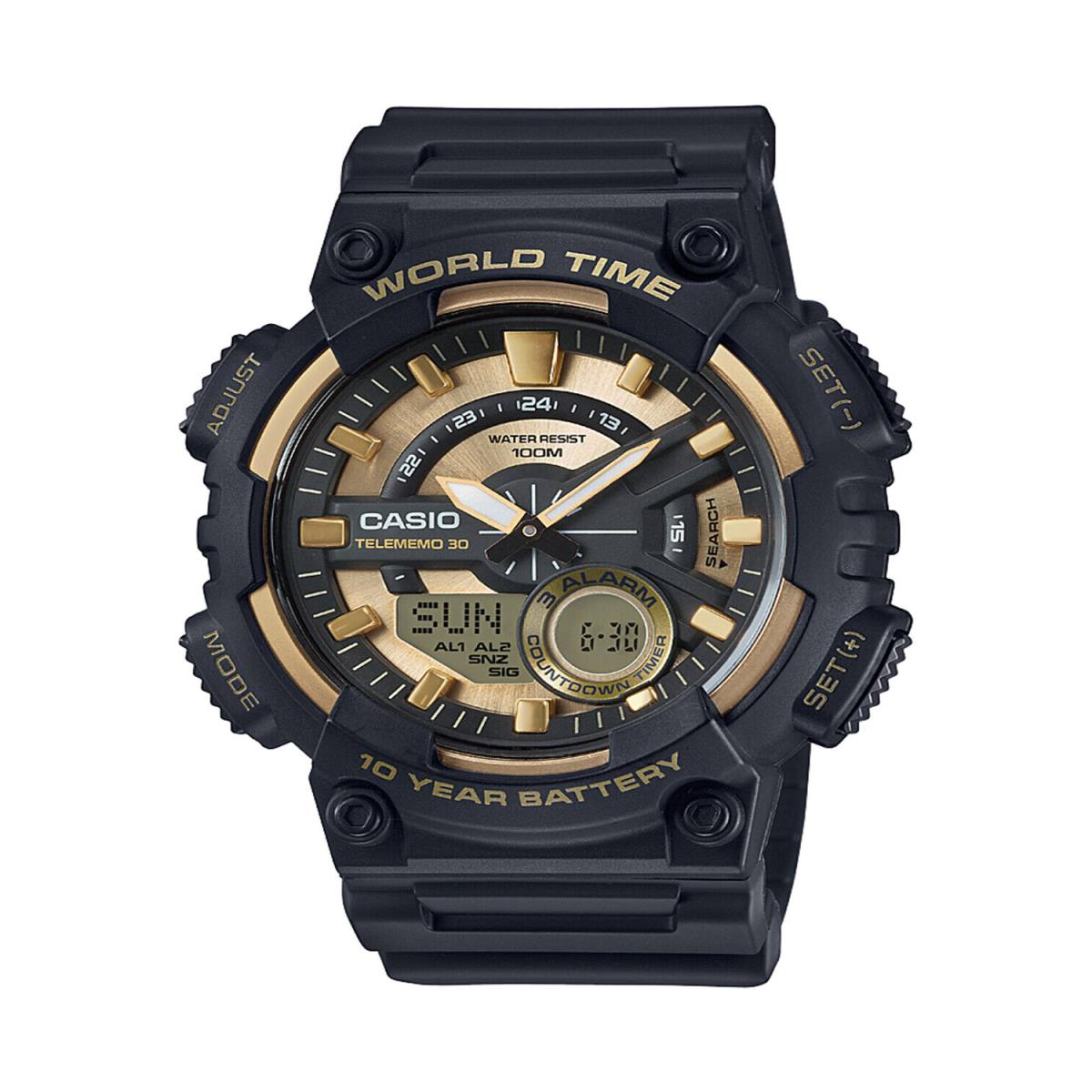 Casio Men`s Quartz World Time Black Resin 48mm Ana-digital Watch AEQ110BW-9AV