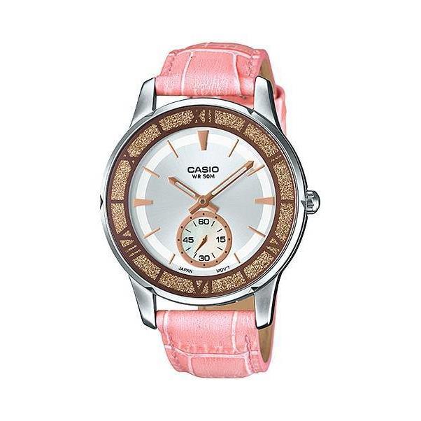 Casio LTP-E408L-4AV Women`s Lam -sprinkled Bezel Leather Band Pink Dial Watch