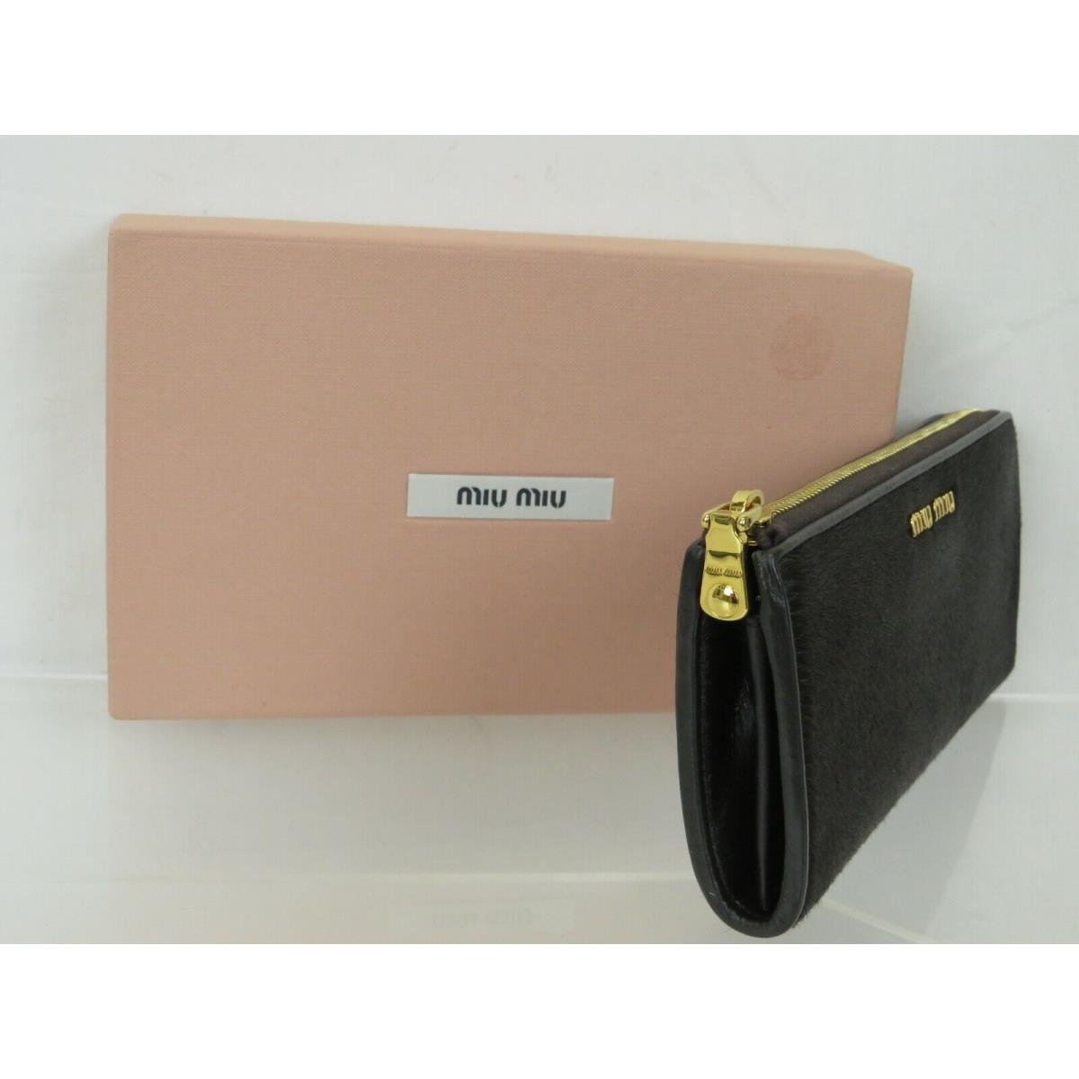 Miu Miu 5M1183 Dark Brown Pony Hair Logo Zip Continental Wallet