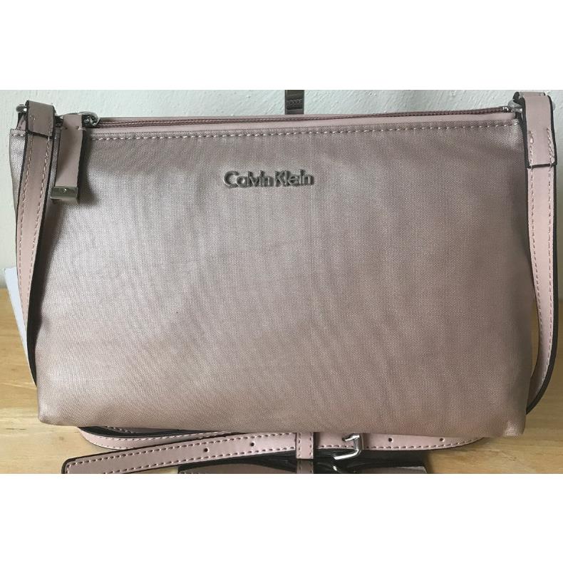 Calvin Klein Lucy Crossbody Blush Pink Nylon /leather Double Compartment Top-zip