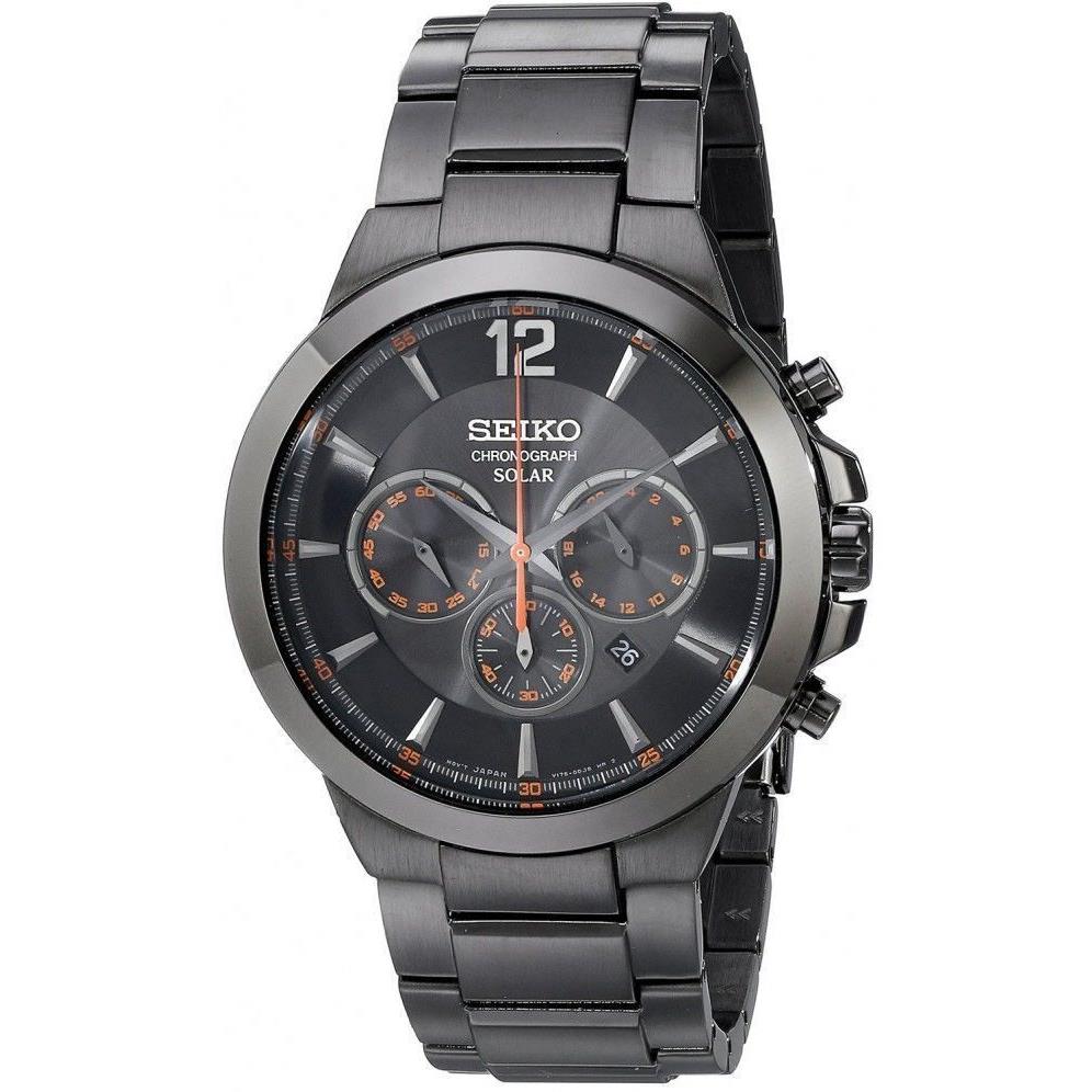 Seiko SSC323 Black Plated Solar Chronograph Stainless Steel Men`s Watch