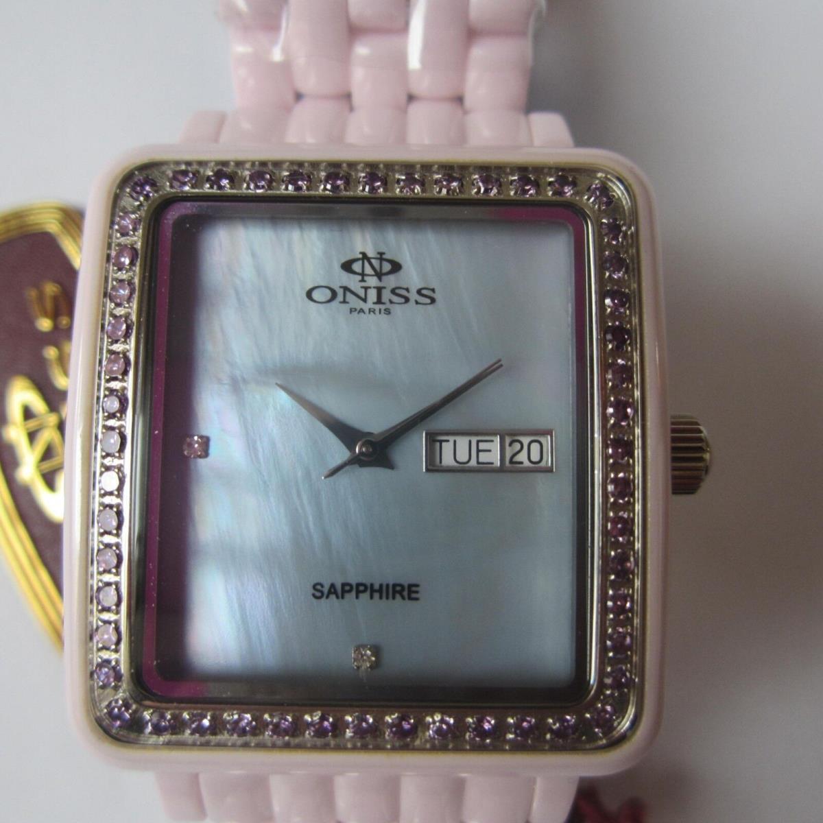 Oniss Lady`s Watch Quartz All Pink Ceramic Diamond Mop Dial Sapphire ON7700-L