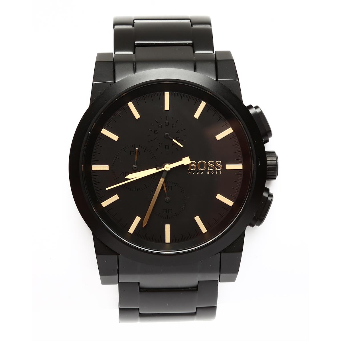 Hugo Boss Chronograph Black Dial Black Ion-plated Men`s Watch 1324