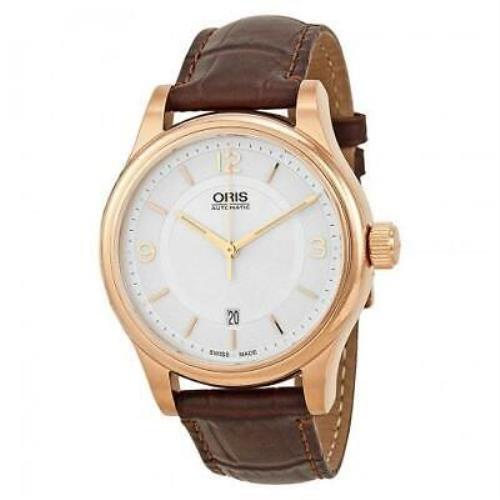 Oris Classic Date Silver Dial Brown Leather Strap Auto Mens Watch 0173375944831