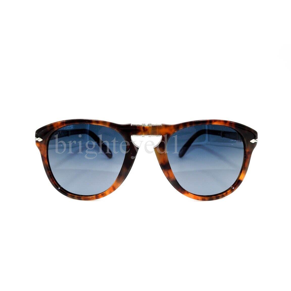 Persol Steve Mcqueen Folding Polarized Sunglasses PO714SM - 108/S3 - 54mm - Frame: Brown, Lens: Blue