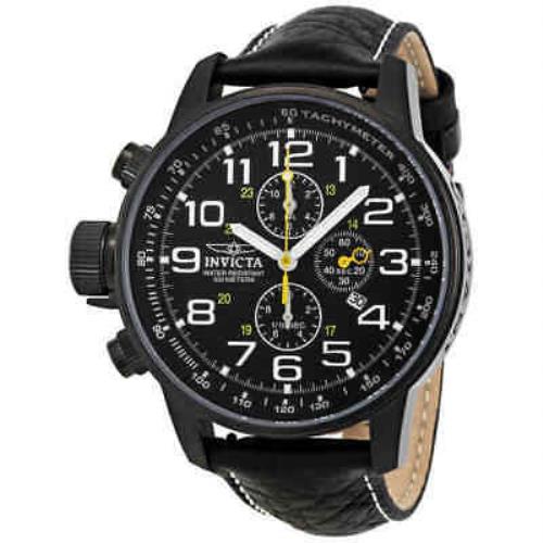 Invicta Lefty Chronograph Black Dial Black Leather Men`s Lefty Watch 3332 - Dial: Black, Band: Black, Bezel: Black Ion-plated
