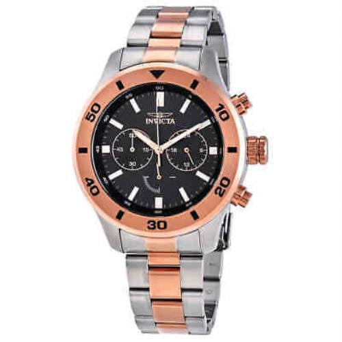 Invicta Specialty Chronograph Quartz Black Dial Men`s Watch 28890 - Dial: Black, Band: Two-tone (Silver-tone and Rose Gold-tone), Bezel: Silver-tone