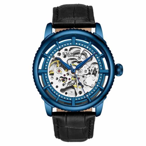 Stuhrling 3933 2 Winchester Automatic Skeleton Black Leather Strap Mens Watch - Clear Dial, Black Band