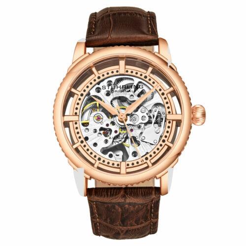 Stuhrling 3933 4 Winchester Automatic Skeleton Brown Leather Strap Mens Watch - Brown Band