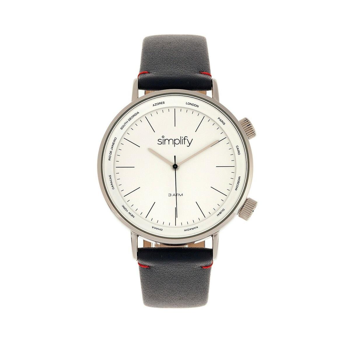 Simplify Quartz The 3300 White Dial Navy Leather Watch 43mm Qvc - Dial: White, Band: Blue