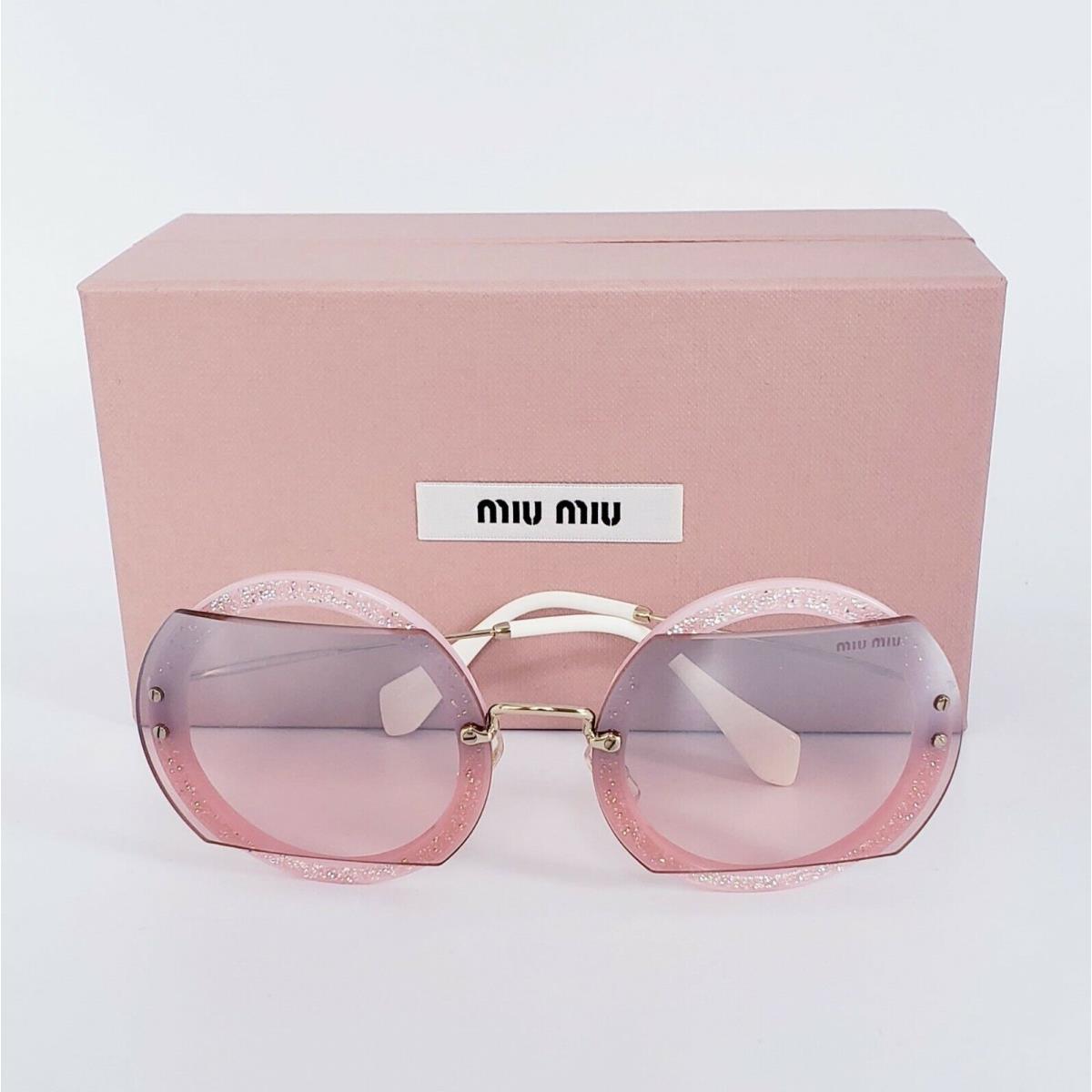 Miu Miu Glitter MU 06SS AR03-3B0 Pink Crystal Pave Round Mirrored Sunglasses