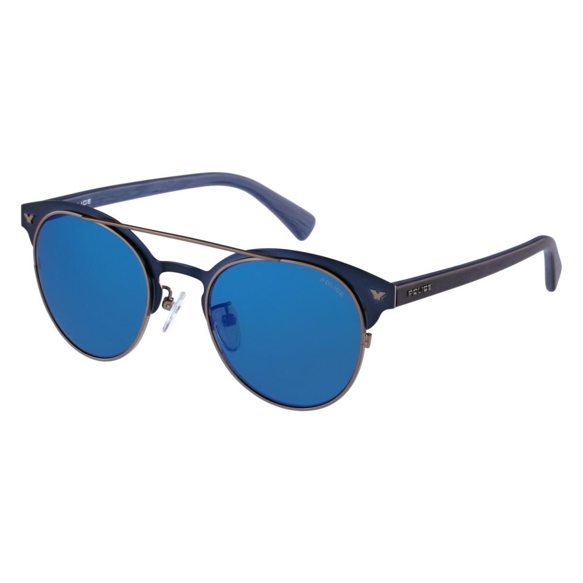 Police Sunglasses SPL8950 8KTB Matte Blue/dark Blue W/blue Mirror 51mm