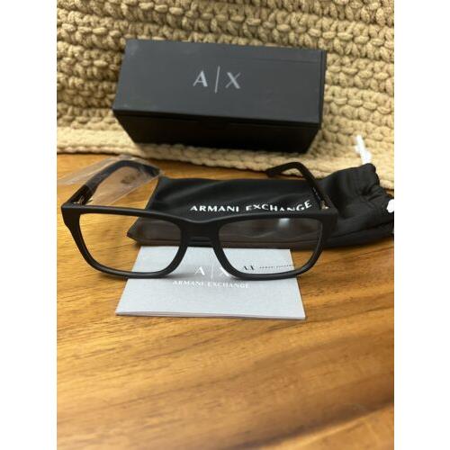 A X Armani Exchange AX3016 Eyeglass Frames 8078-53 - Matte Black - Matte Black, Frame: Black, Lens: