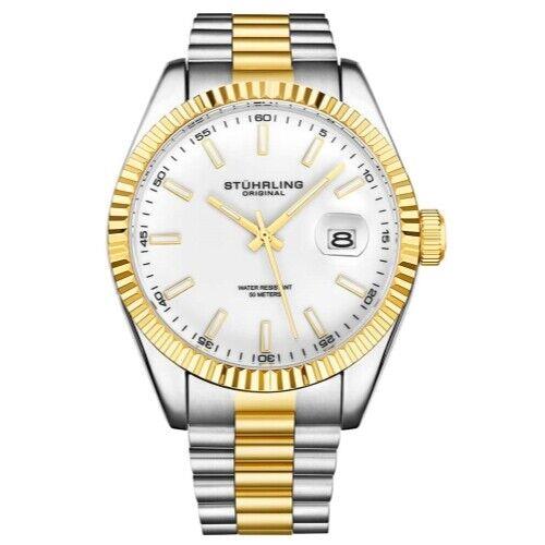 Stuhrling 3935 6 Symphony Quartz Date Two Tone Stainless Steel Mens Watch