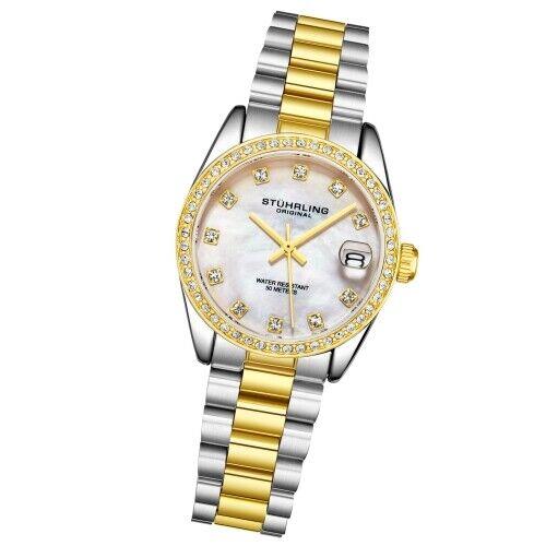 Stuhrling 3936 6 Quartz Date Crystal Accented Bracelet Womens Watch