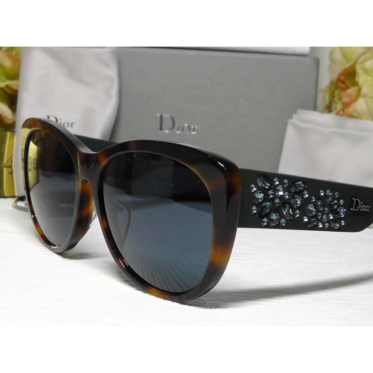 Christian Dior Inedite/f Dark Havana Green Rubber Blue Crystals Frame Sunglasses