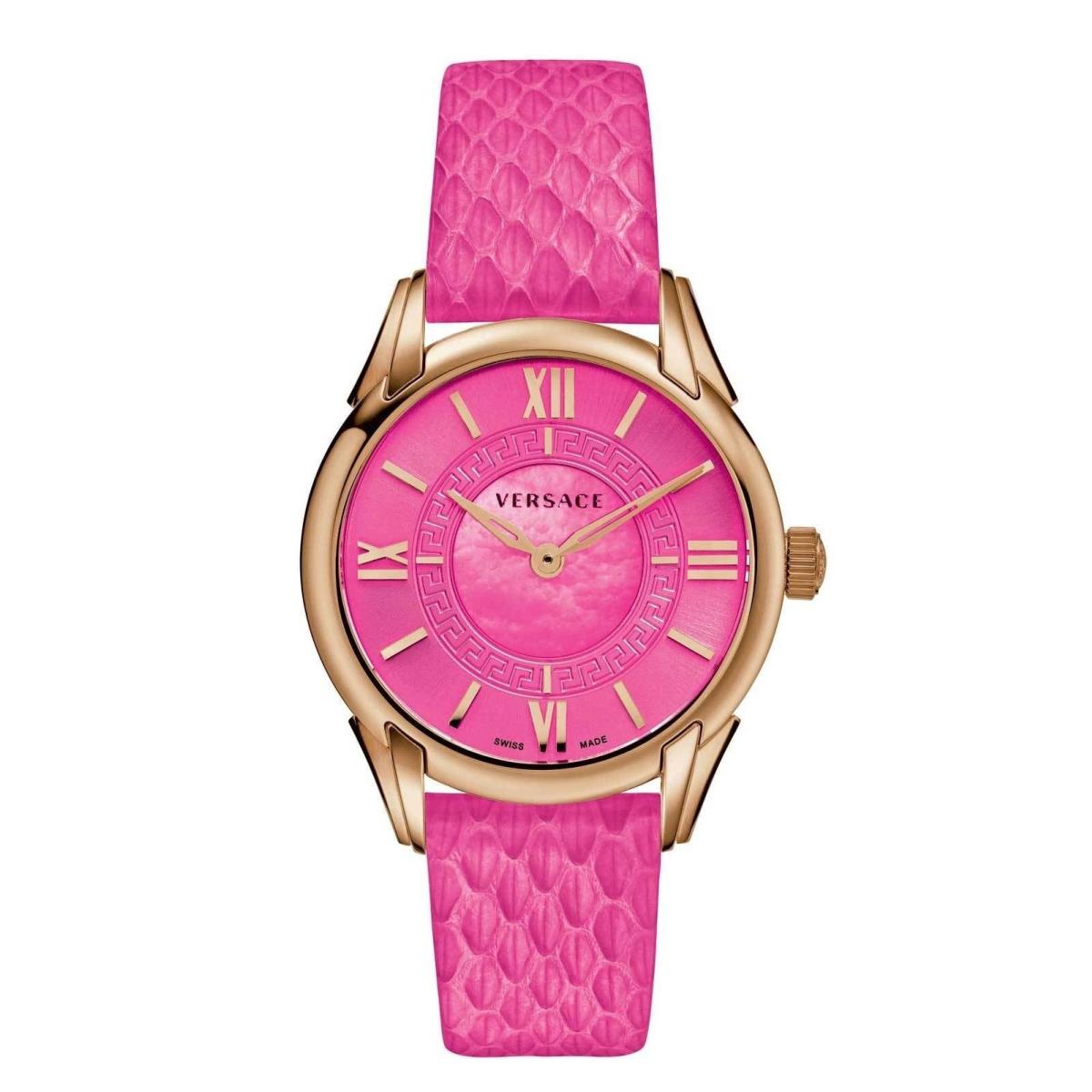 Versace Women`s VFF070013 Dafne Rose Gold Ion Plated Fuchsia Leather Wristwatch