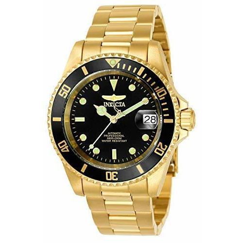 Invicta Men`s Pro Diver Japanese Automatic Watch Gold/black - Gold/Black, Dial: Black, Band: Gold