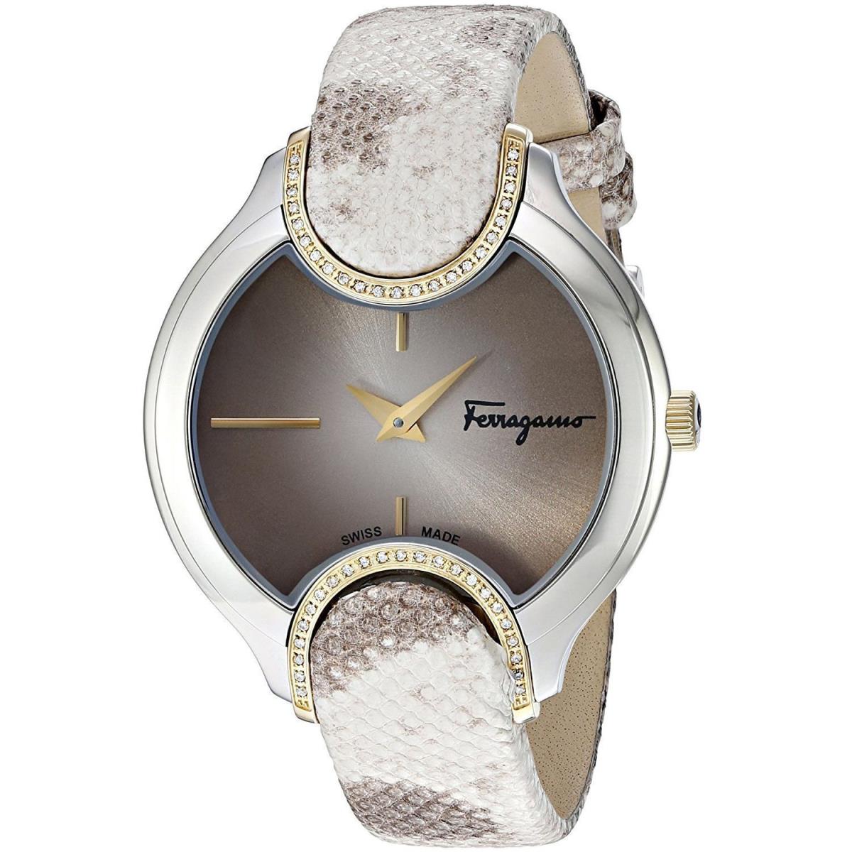 Ferragamo Women`s FIZ060015 Signature Diamonds Swiss Made Beige Leather Watch