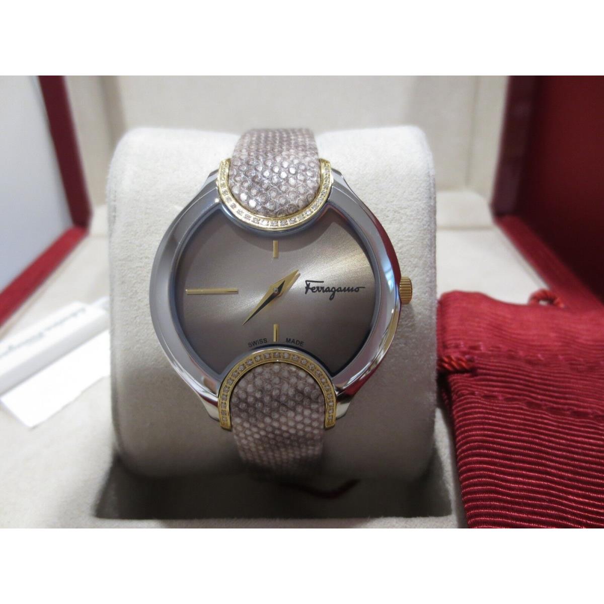 Ferragamo Women`s FIZ060015 Signature Diamonds Swiss Made Beige Leather Watch