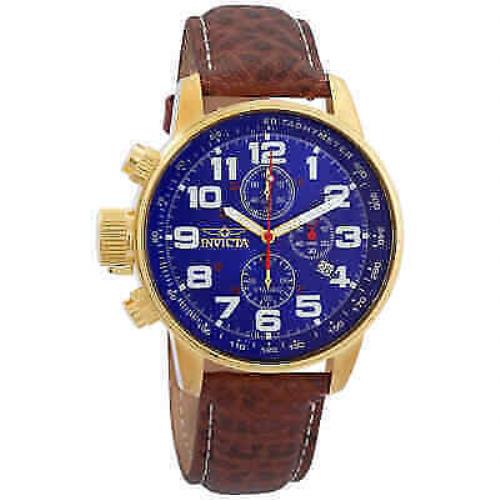 Invicta Force Lefty Chronograph Blue Dial Brown Leather Men`s Watch 3329