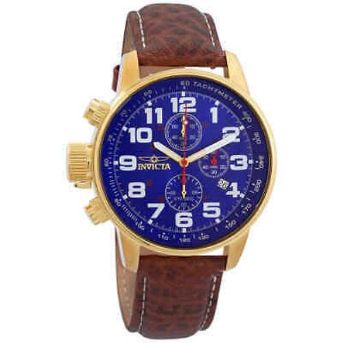 Invicta Force Lefty Chronograph Blue Dial Brown Leather Men`s Watch 3329 - Dial: Blue, Band: Brown