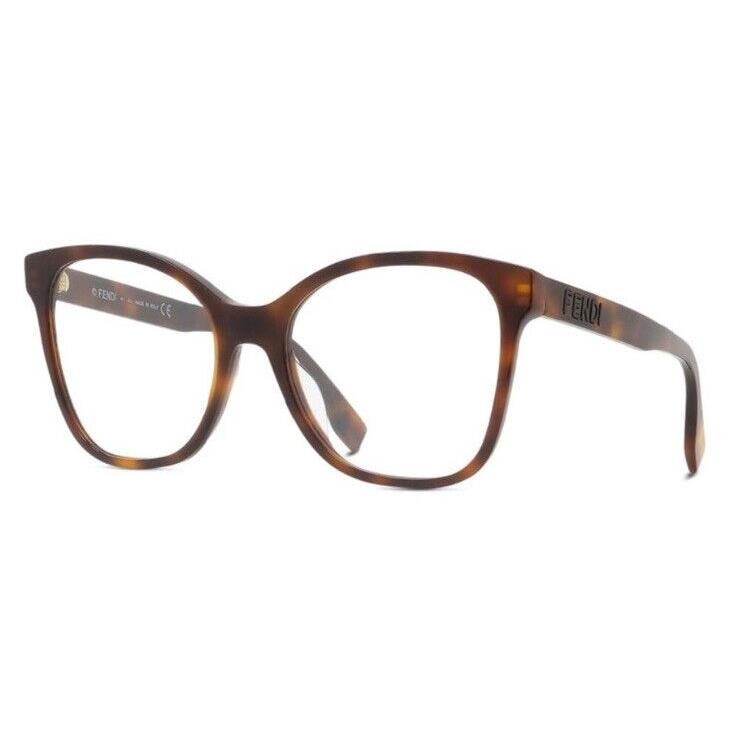 FE50018I 053 Women Fendi Eyeglasses Havana Clear Square Eyewear