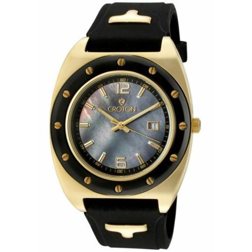 Croton Imperial CA301214BSYL Men`s Mother of Peral Black Silicone Gold Watch