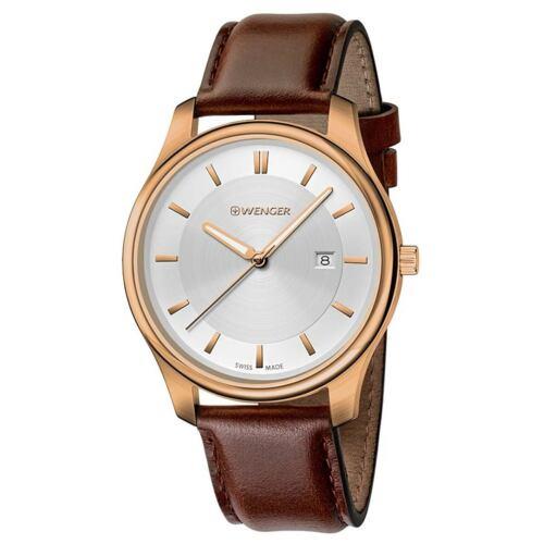 Wenger 01.1441.107 Men`s Silver Dial Brown Leather Strap Watch