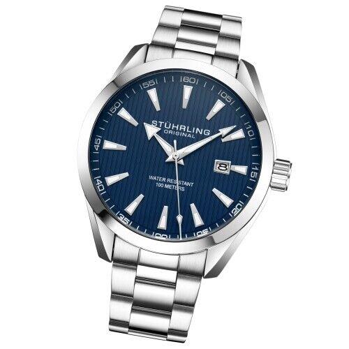 Stuhrling 3953 2 Symphony Quartz Date Stainless Steel Bracelet Mens Watch